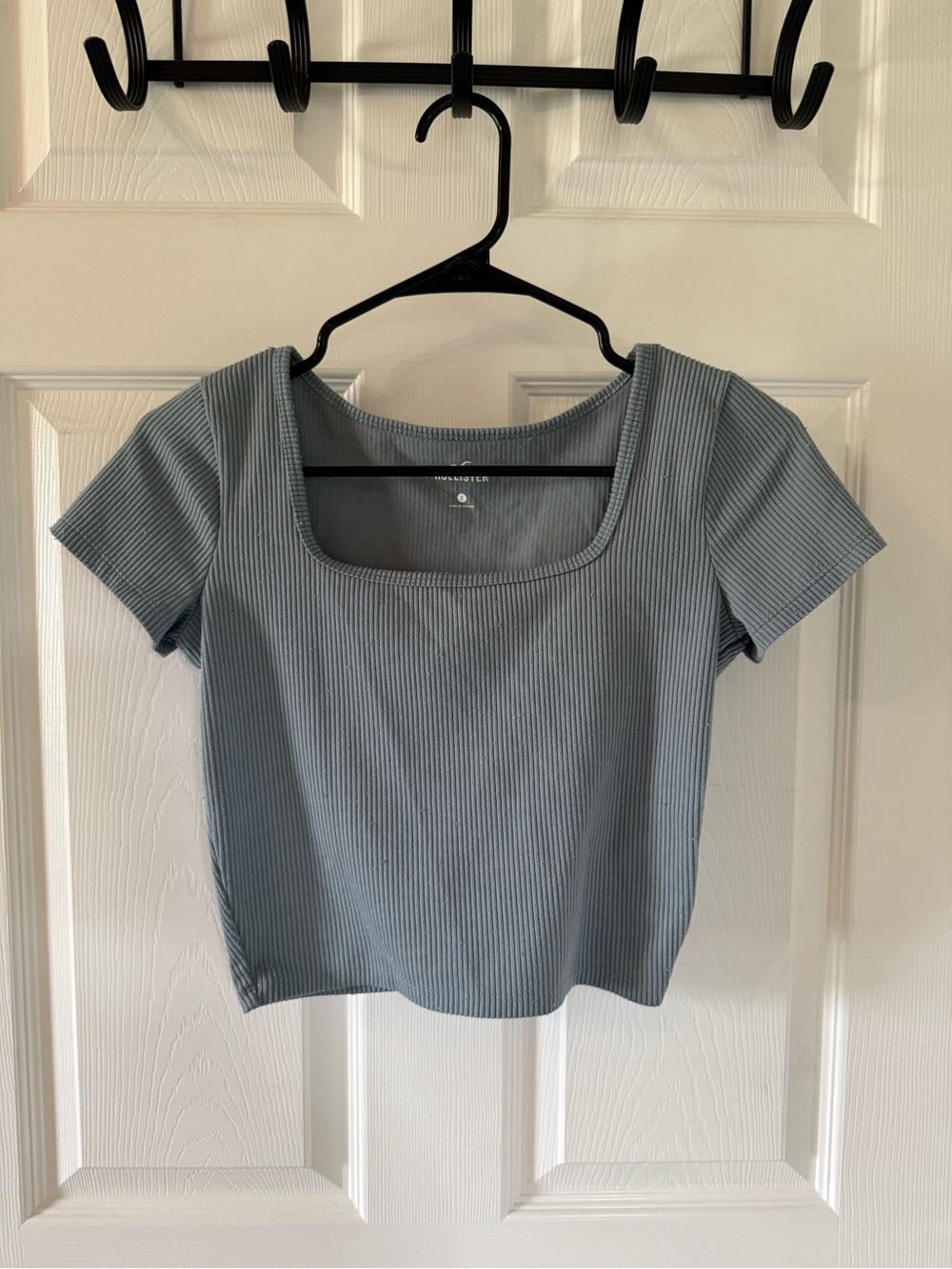 Hollister Ribbed Square-Neck Crop Top — Light Blue